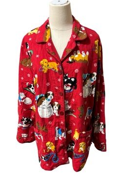 Nick & Nora Christmas Dogs & puppies flannel Pajamas Top 100% Cotton never worn